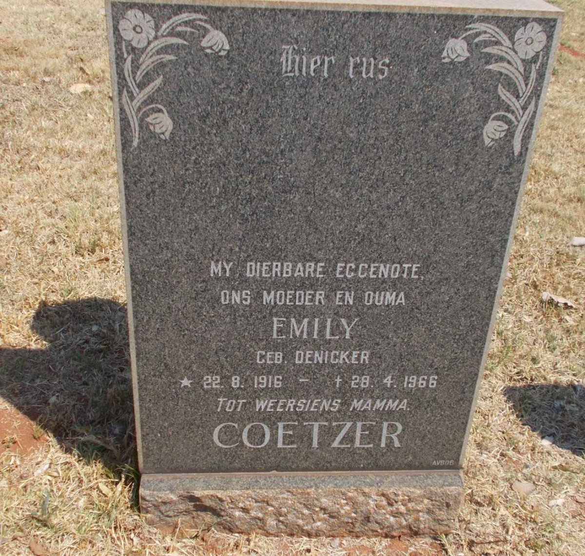COETZER Emily nee DENICKER 1916-1966