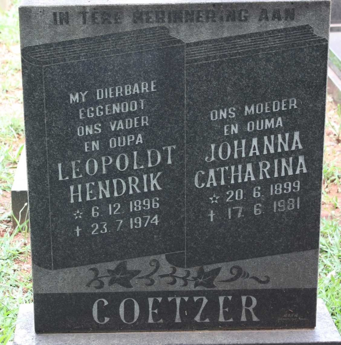 COETZER Leopoldt Hendrik 1896-1974 &amp; Johanna Catharina 1899-1981