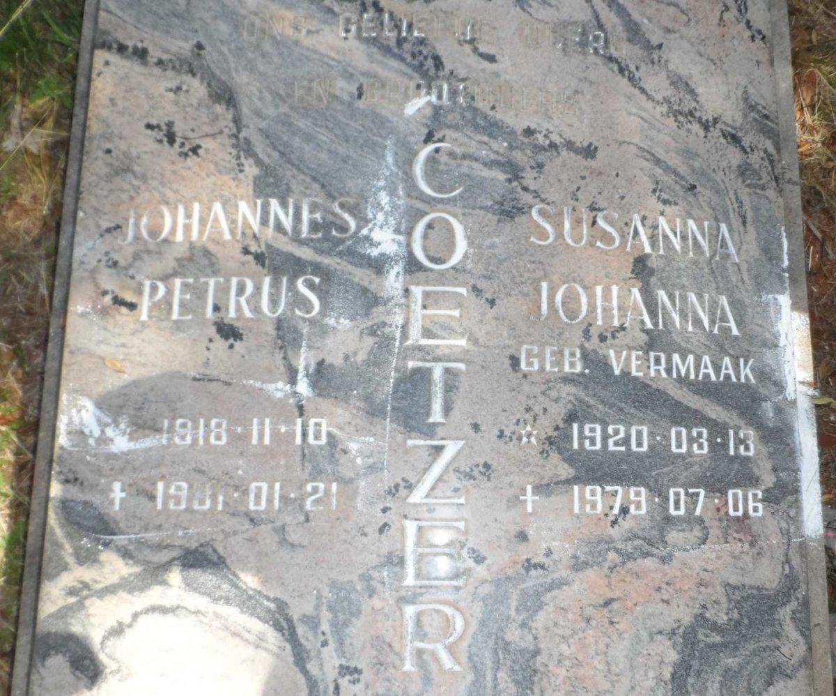 COETZER Johannes Petrus 1918-1981 &amp; Susanna Johanna VERMAAK 1920-1979