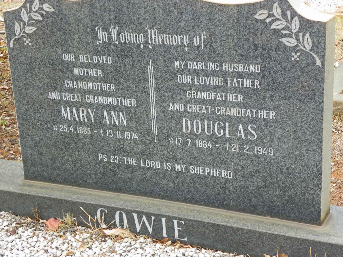 COWIE Douglas 1884-1949 &amp; Mary Ann 1885-1974