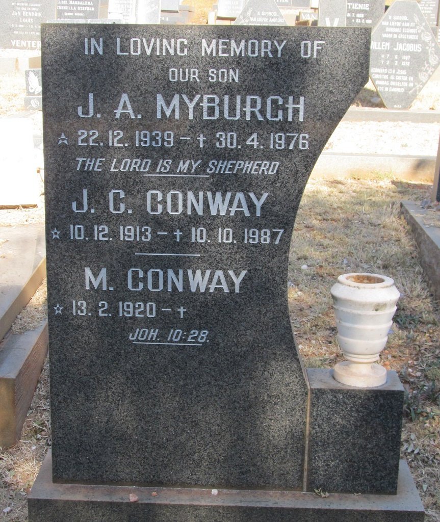 CONWAY J.C. 1913-1987 &amp; M. 1920- :: CONWAY J.A. Myburgh 1939-1976