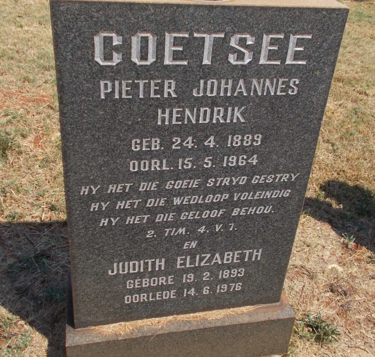 COETSEE Pieter Johannes Hendrik 1889-1964 &amp; Judith Elizabeth 1893-1976