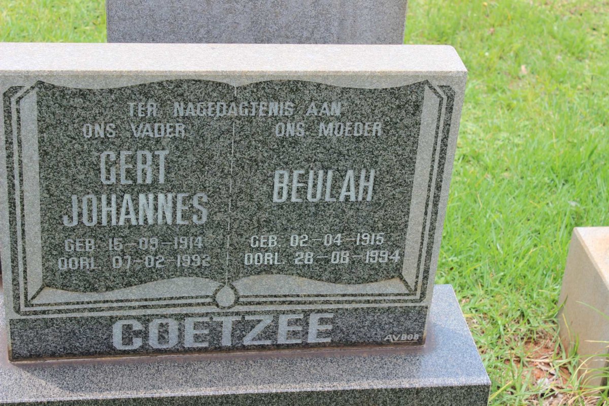 COETZEE Gert Johannes 1914-1992 &amp; Beulah 1915-1994