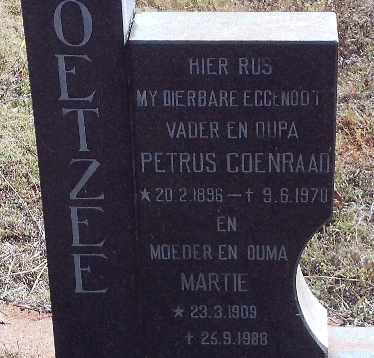 COETZEE Petrus Coenraad 1896-1970 &amp; Martie 1909-1988