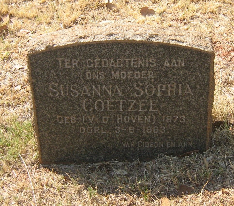 COETZEE Susanna Sophia nee V.D. HOVEN 1873-1963