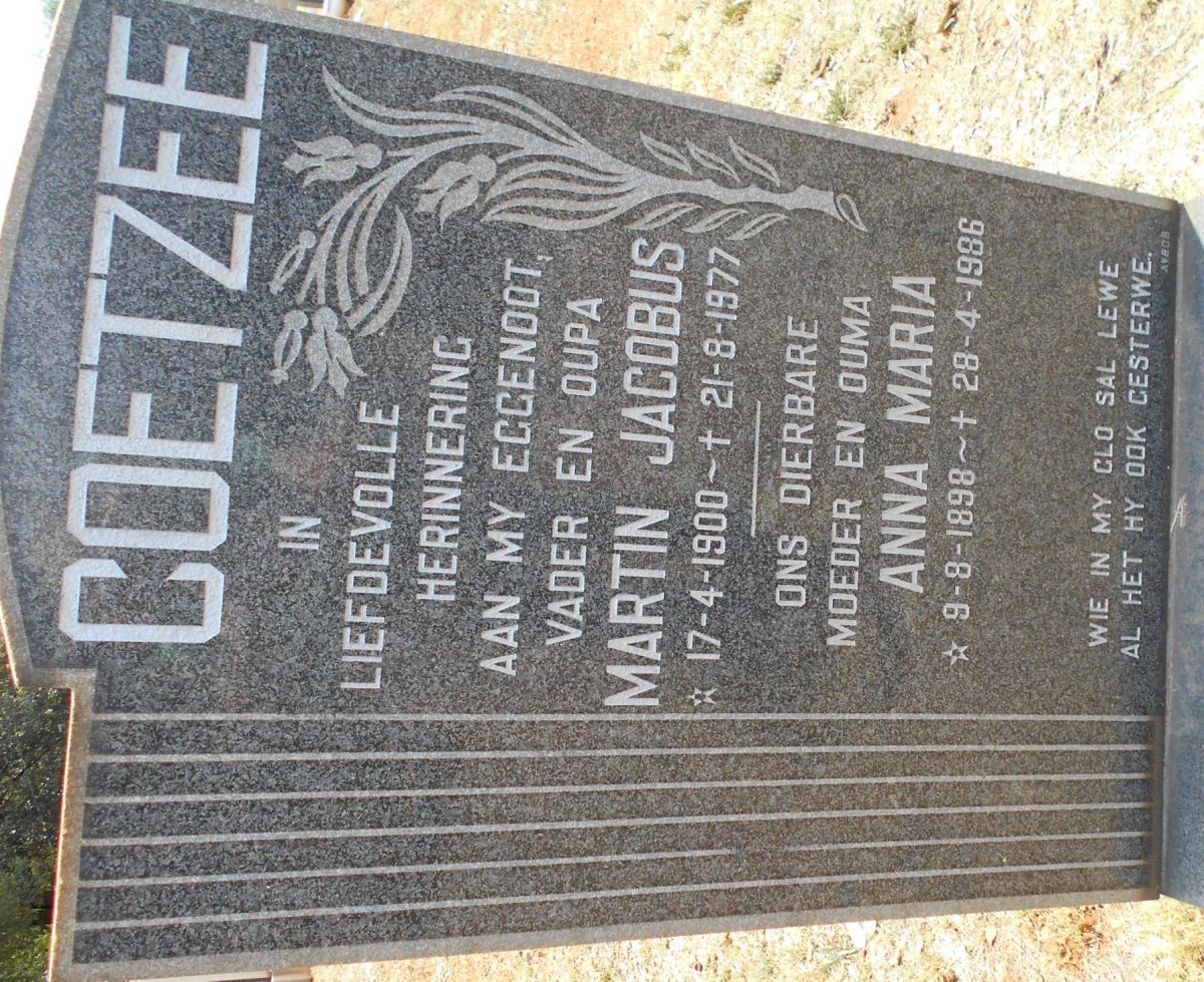 COETZEE Martin Jacobus 1900-1977 &amp; Anna Maria 1898-1986