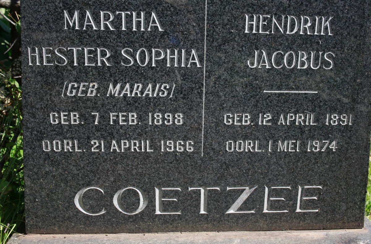 COETZEE Hendrik Jacobus 1891-1974 &amp; Martha Hester Sophia MARAIS 1898-1966
