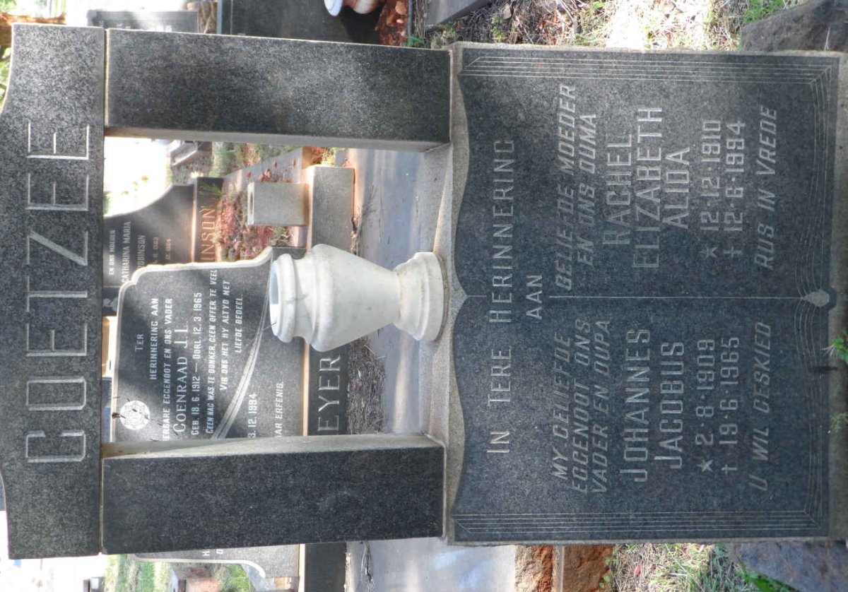 COETZEE Johannes Jacobus 1909-1965 &amp; Rachel Elizabeth Alida 1910-1994