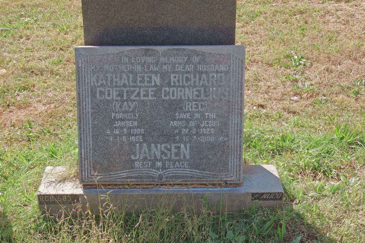 COETZEE Kathaleen formerly JANSEN 1908-1965 :: JANSEN Richard Cornelius 1929-1998