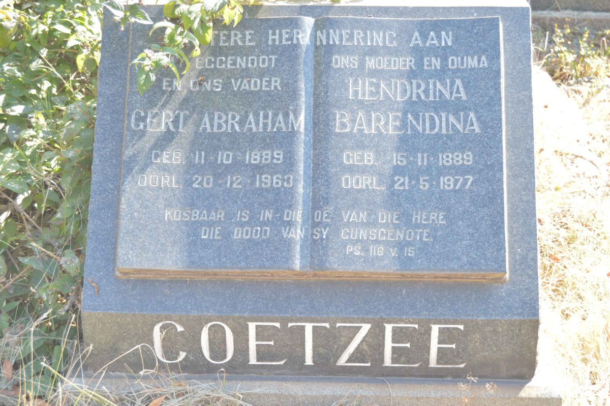 COETZEE Gert Abraham 1889-1963 &amp; Hendrina Barendina 1889-1977