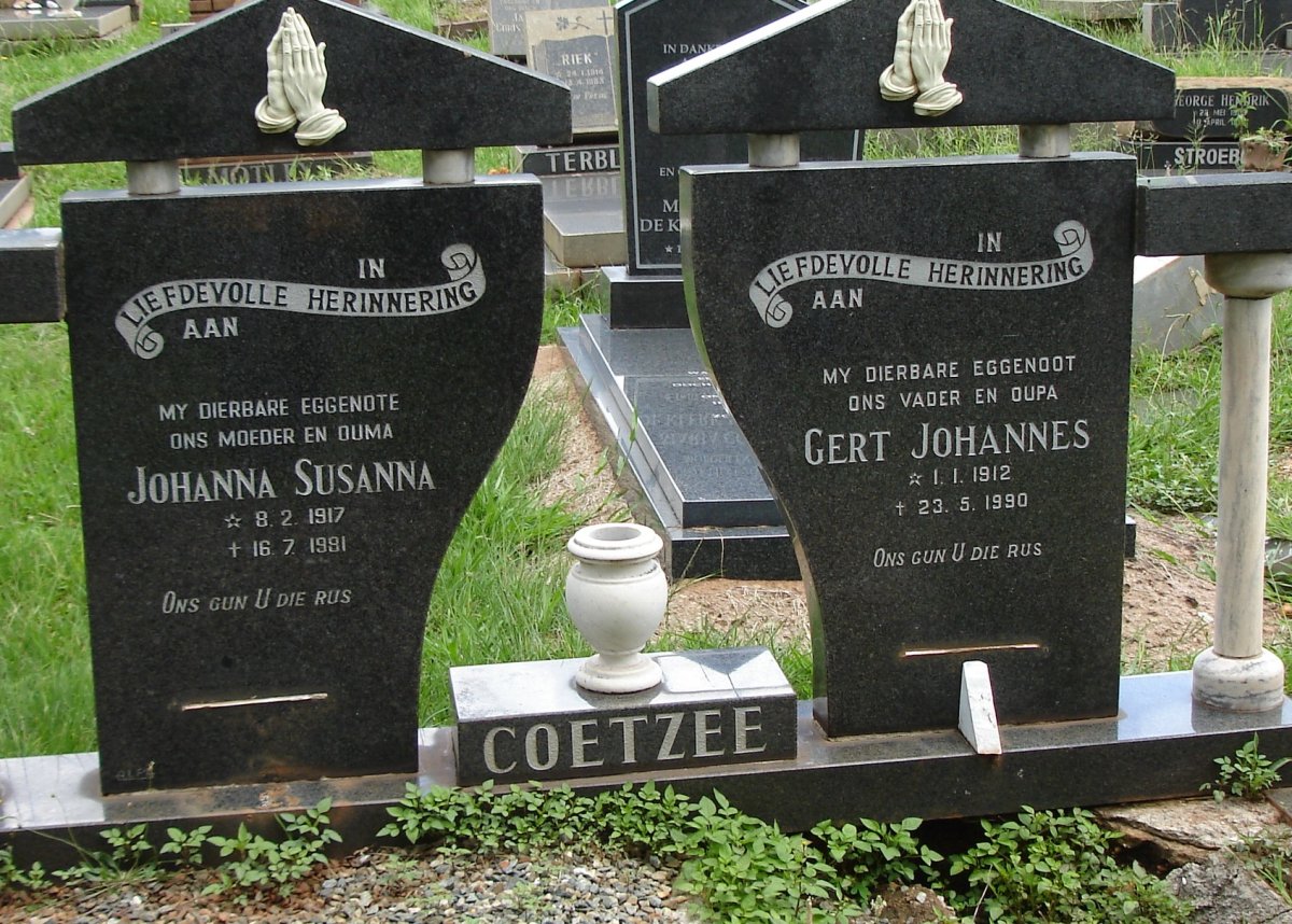 COETZEE Gert Johannes 1912-1990 &amp; Johanna Susanna 1917-1981