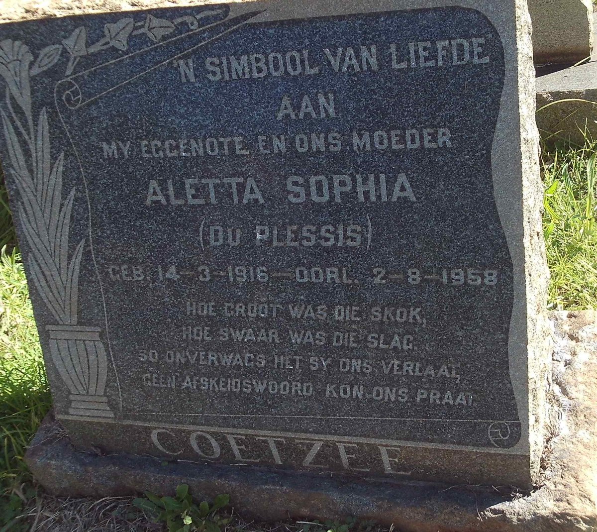 COETZEE Aletta Sophia nee DU PLESSIS 1916-1958