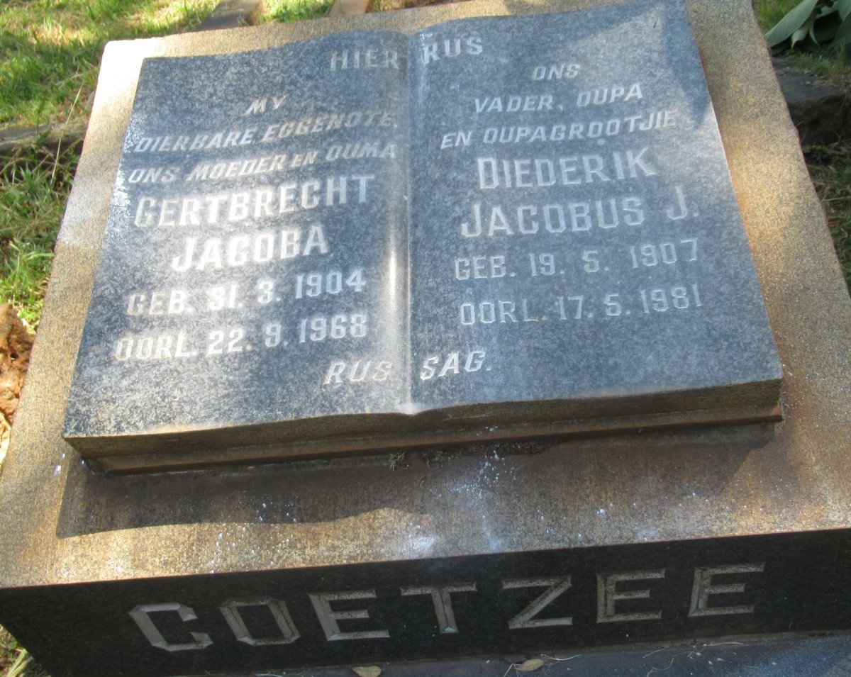 COETZEE Diederick Jacobus J. 1907-1981 &amp; Gertbrecht Jacoba 1904-1968