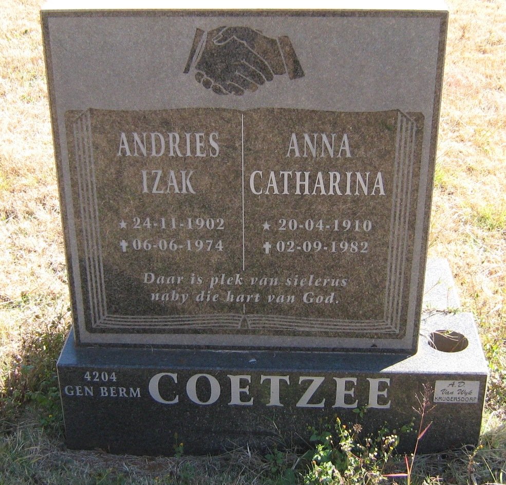 COETZEE Andries Izak 1902-1974 &amp; Anna Catharina 1910-1982