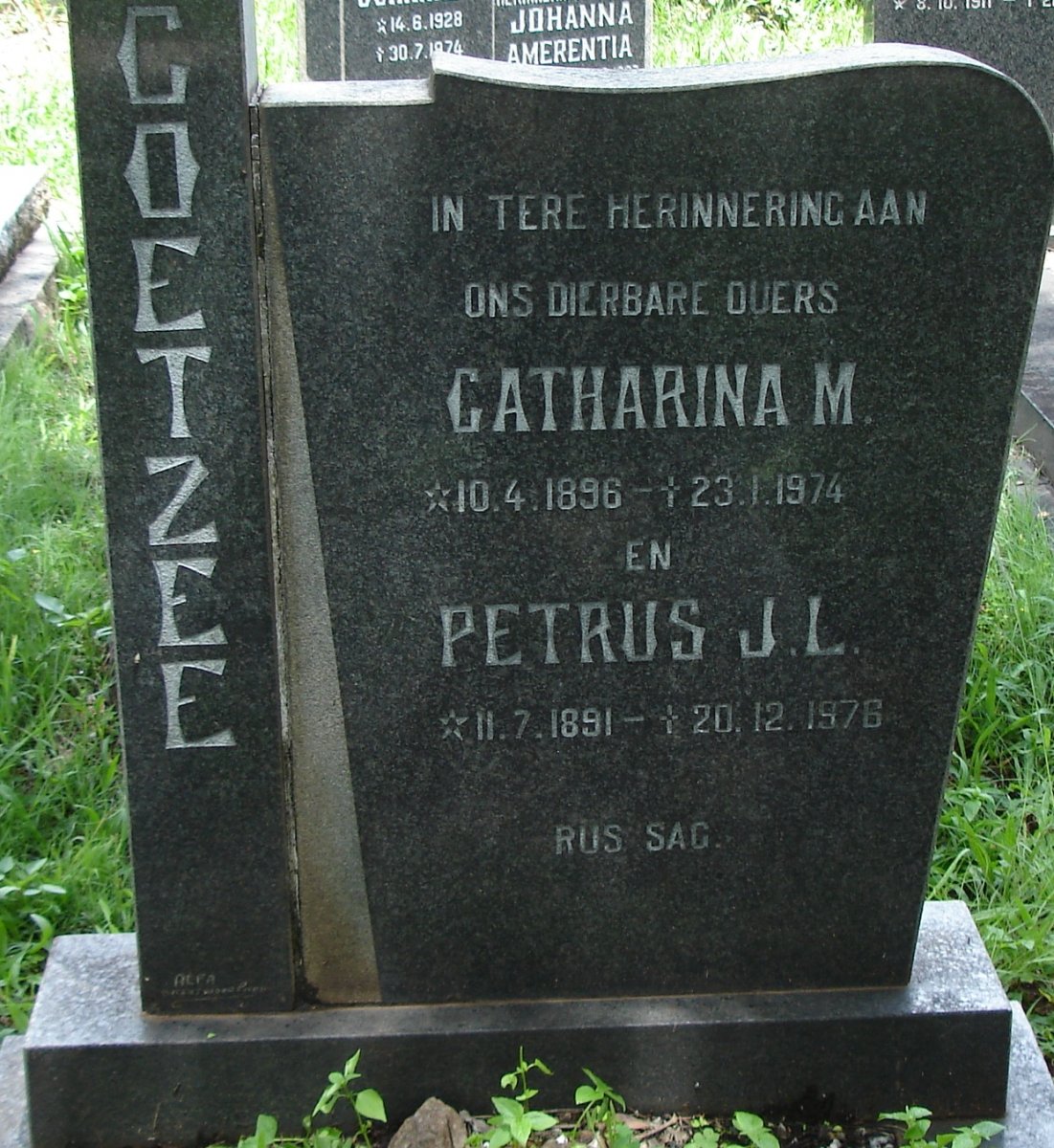 COETZEE Petrus J.L. 1891-1976 &amp; Catharina M. 1896-1974