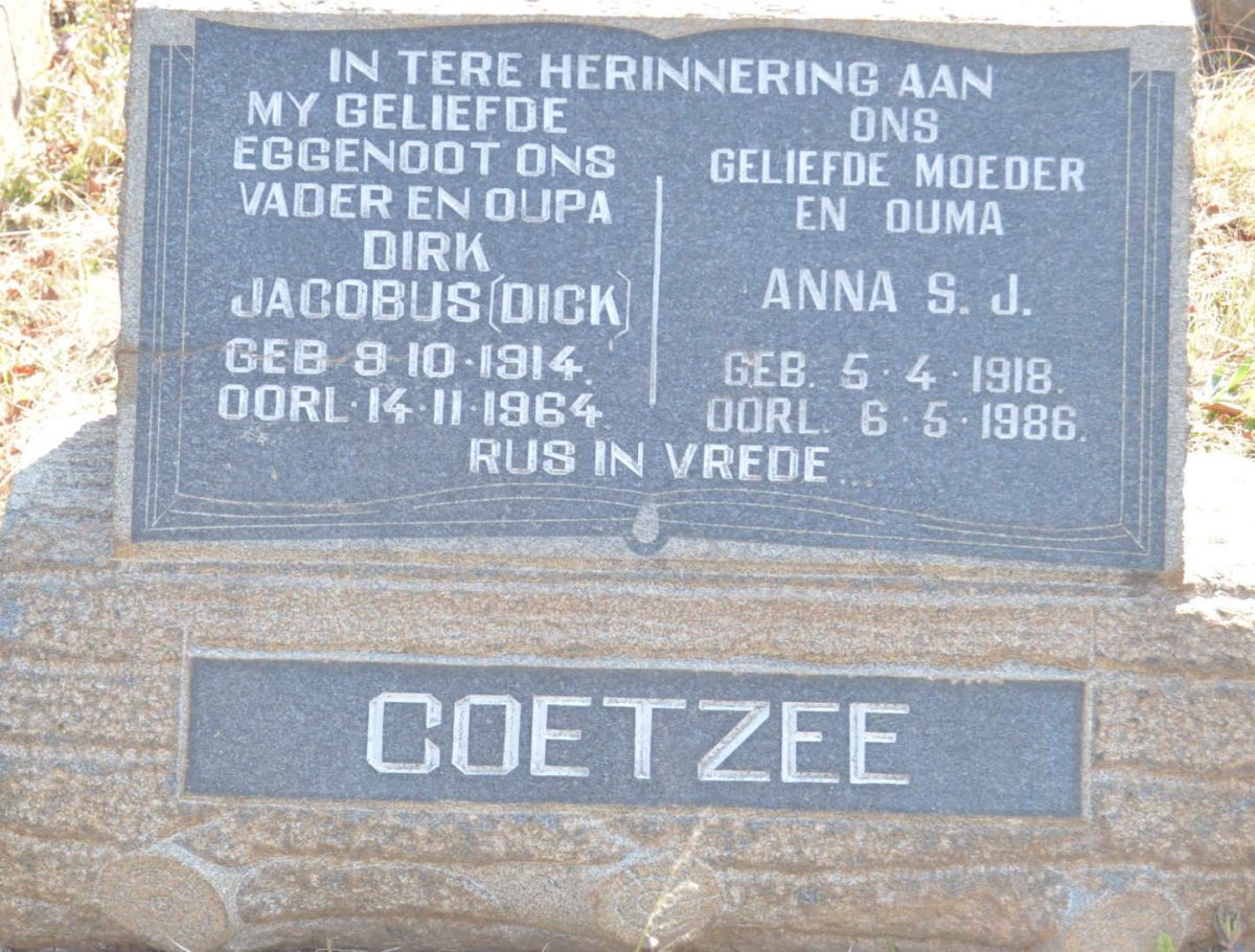 COETZEE Dirk Jacobus 1914-1964 &amp; Anna S.J. 1918-1986