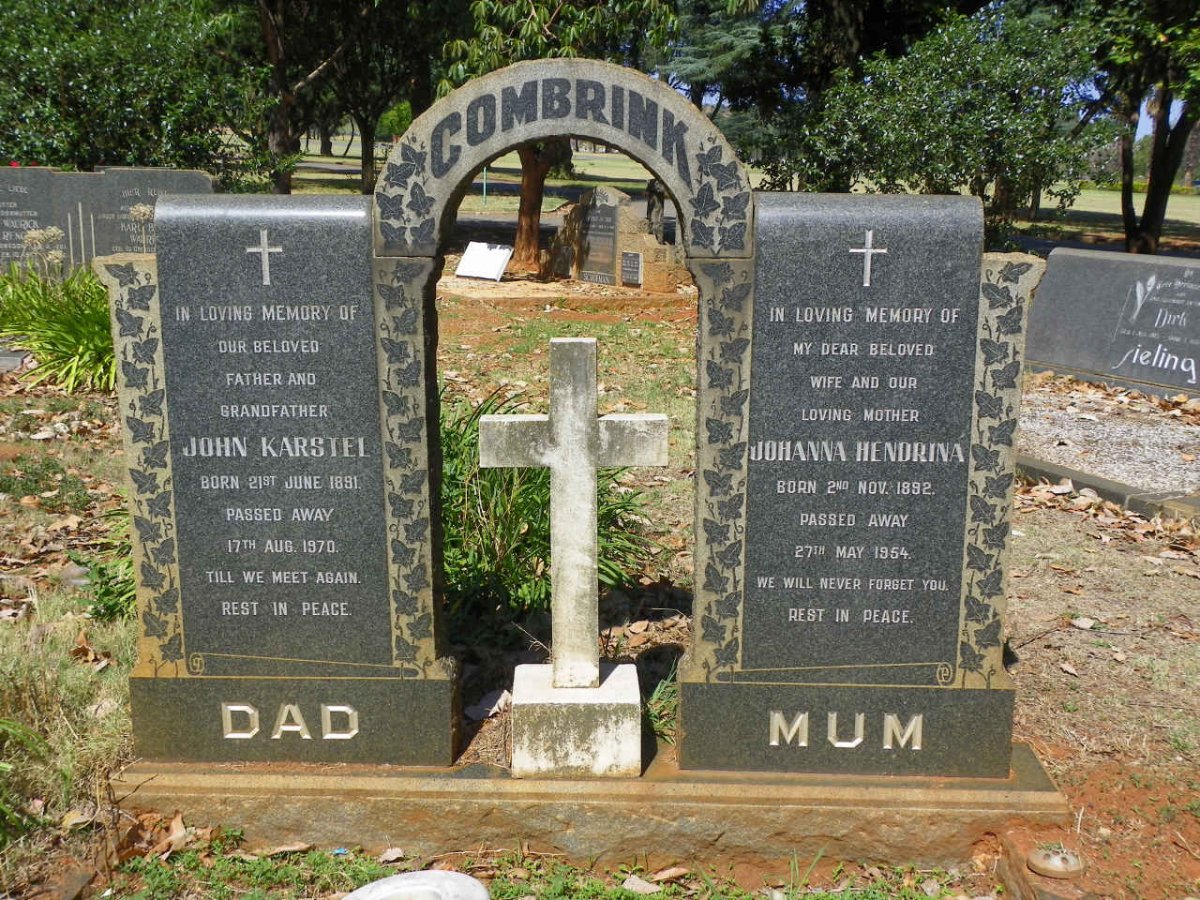 COMBRINK John Karstel 1891-1970 &amp; Johanna Hendrina 1892-1954
