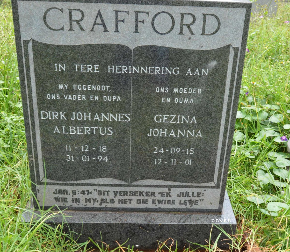 CRAFFORD Dirk Johannes Albertus 1918-1994 &amp; Gezina Johanna 1915-2001