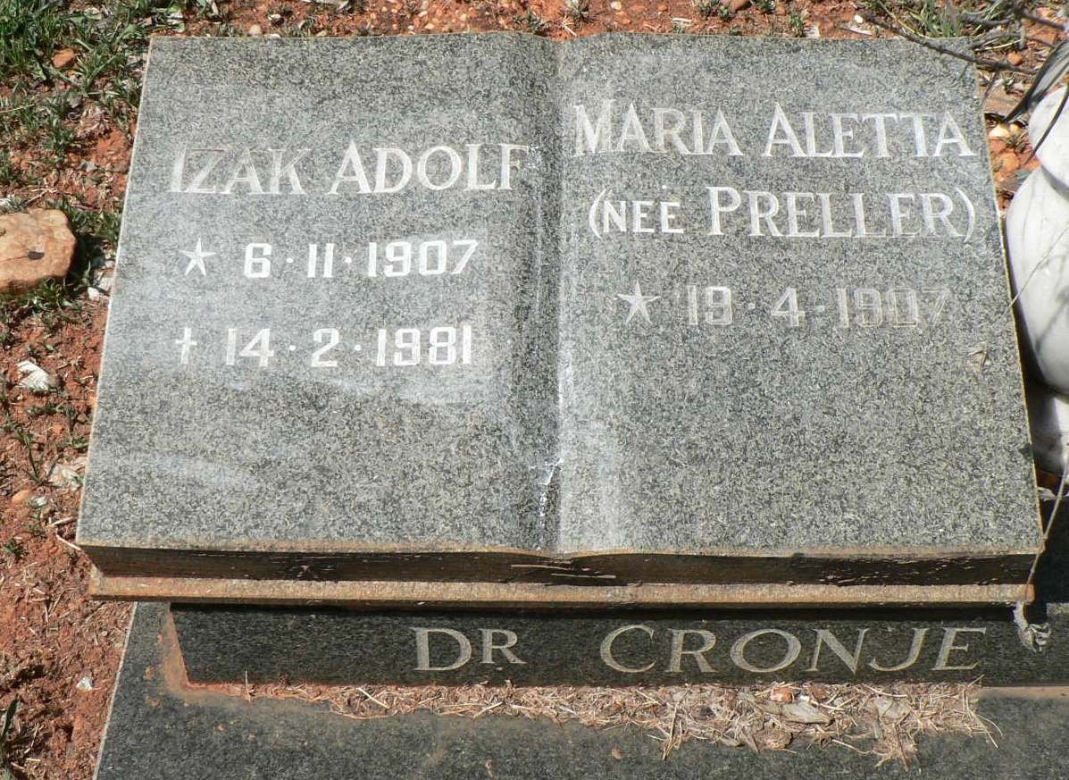 CRONJE Izak Adolf 1907-1981 &amp; Maria Aletta PRELLER 1907-