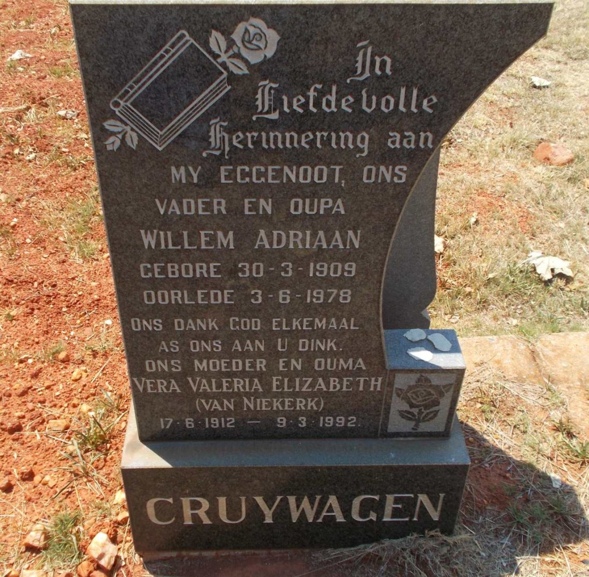 CRUYWAGEN Willem Adriaan 1909-1978 &amp; Vera Valeria Elizabeth VAN NIEKERK 1912-1992