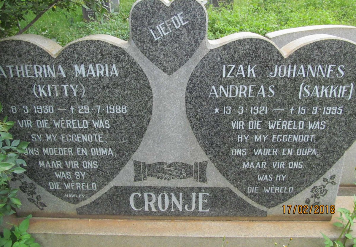 CRONJE Izak Johannes Andreas 1921-1995 &amp; Catherina Maria 1930-1988