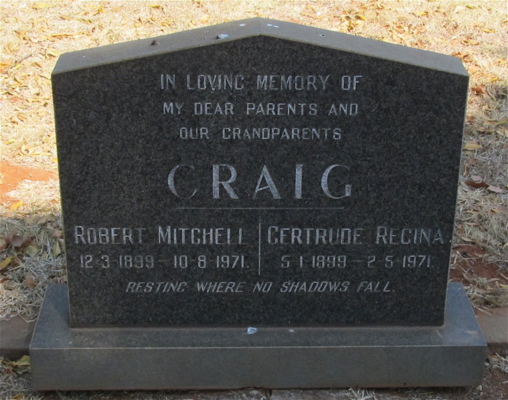 CRAIG Robert Mitchell 1899-1971 &amp; Gertrud Regina 1899-1971
