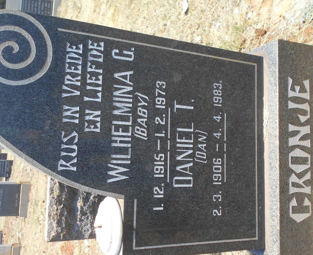 CRONJE Daniel T. 1906-1983 &amp; Wilhelmina G. 1915-1973