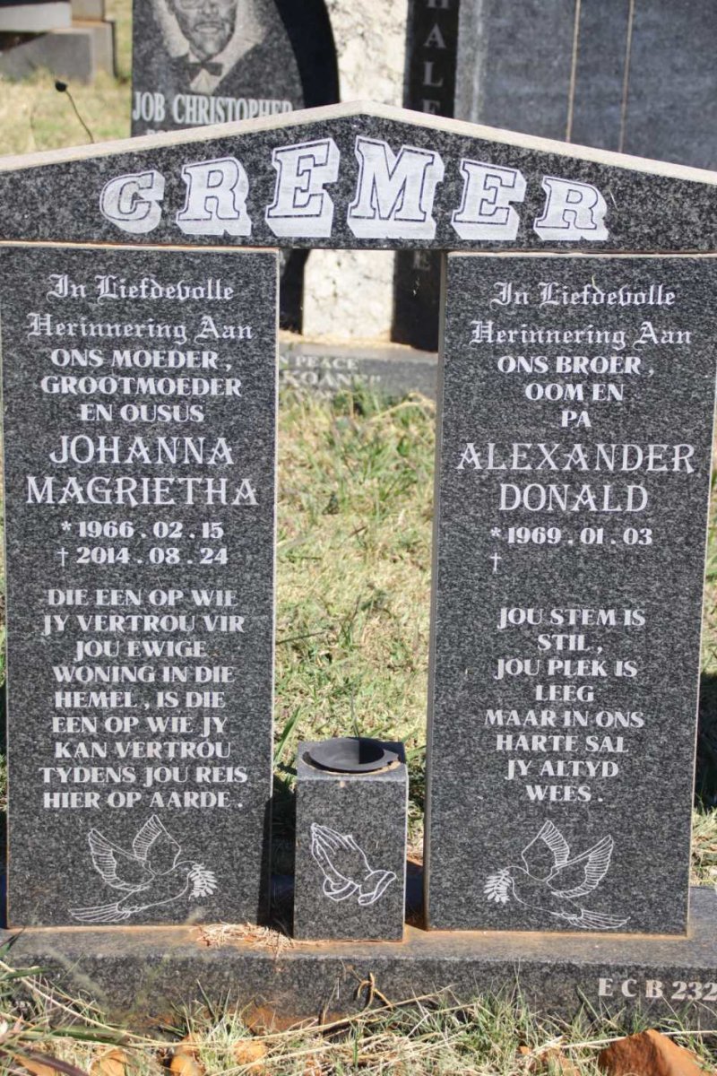 CREMER Alexander Donald 1969- :: CREMER Johanna Magrietha 1966-2014