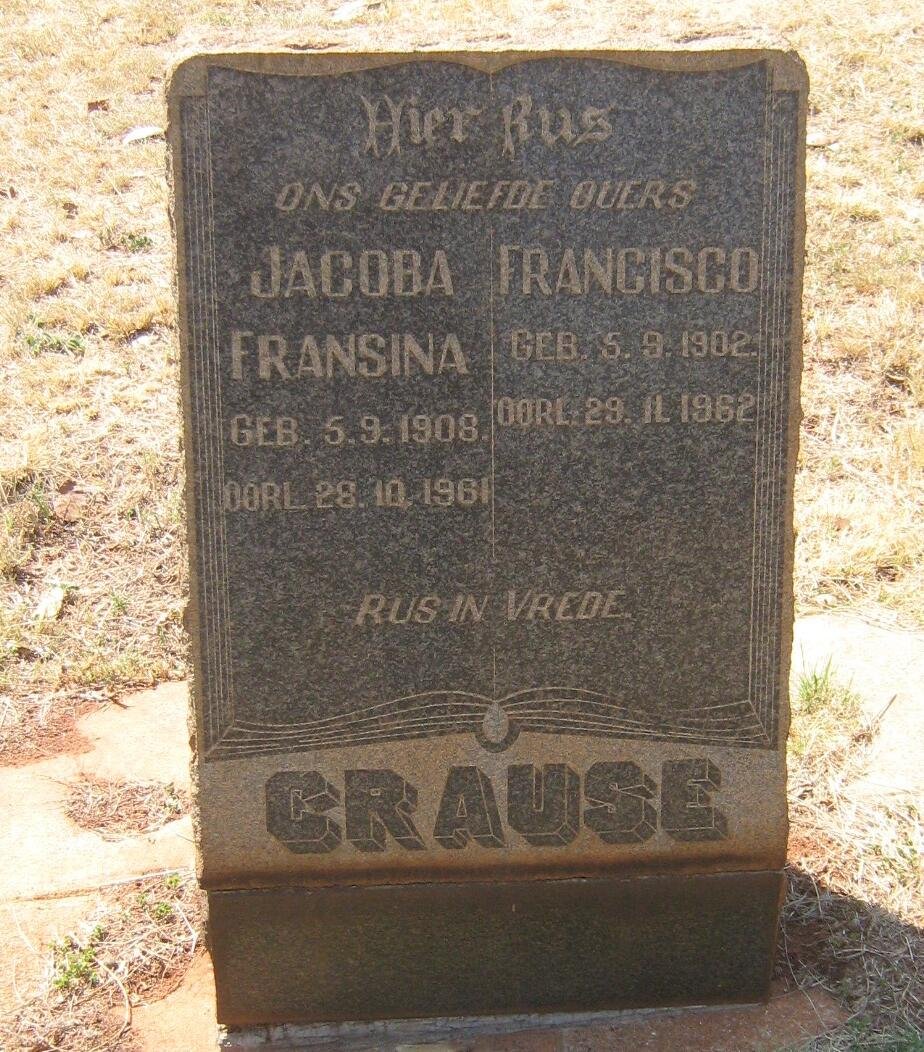 CRAUSE Francisco 1902-1962 &amp; Jacoba Fransina 1908-1961
