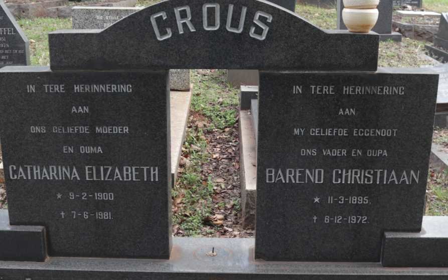 CROUS Barend Christiaan 1895-1972 &amp; Catharina Elizabeth 1900-1981