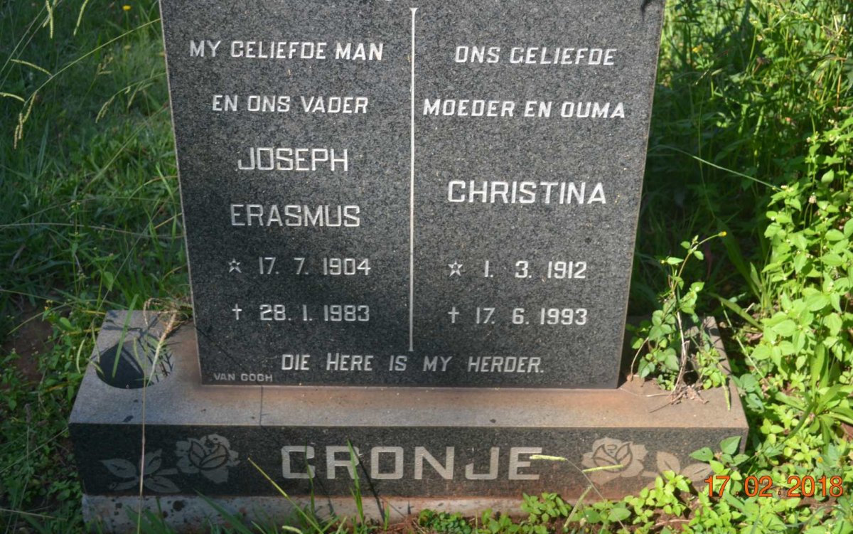 CRONJE Joseph Erasmus 1904-1983 &amp; Christina 1912-1993