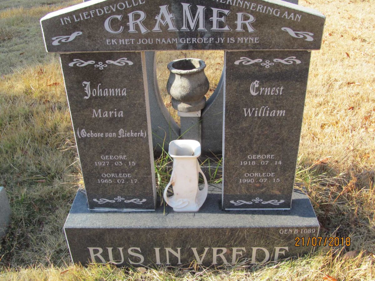 CRAMER Ernest William 1918-1990 &amp; Johanna Maria VAN NIEKERK 1927-1965
