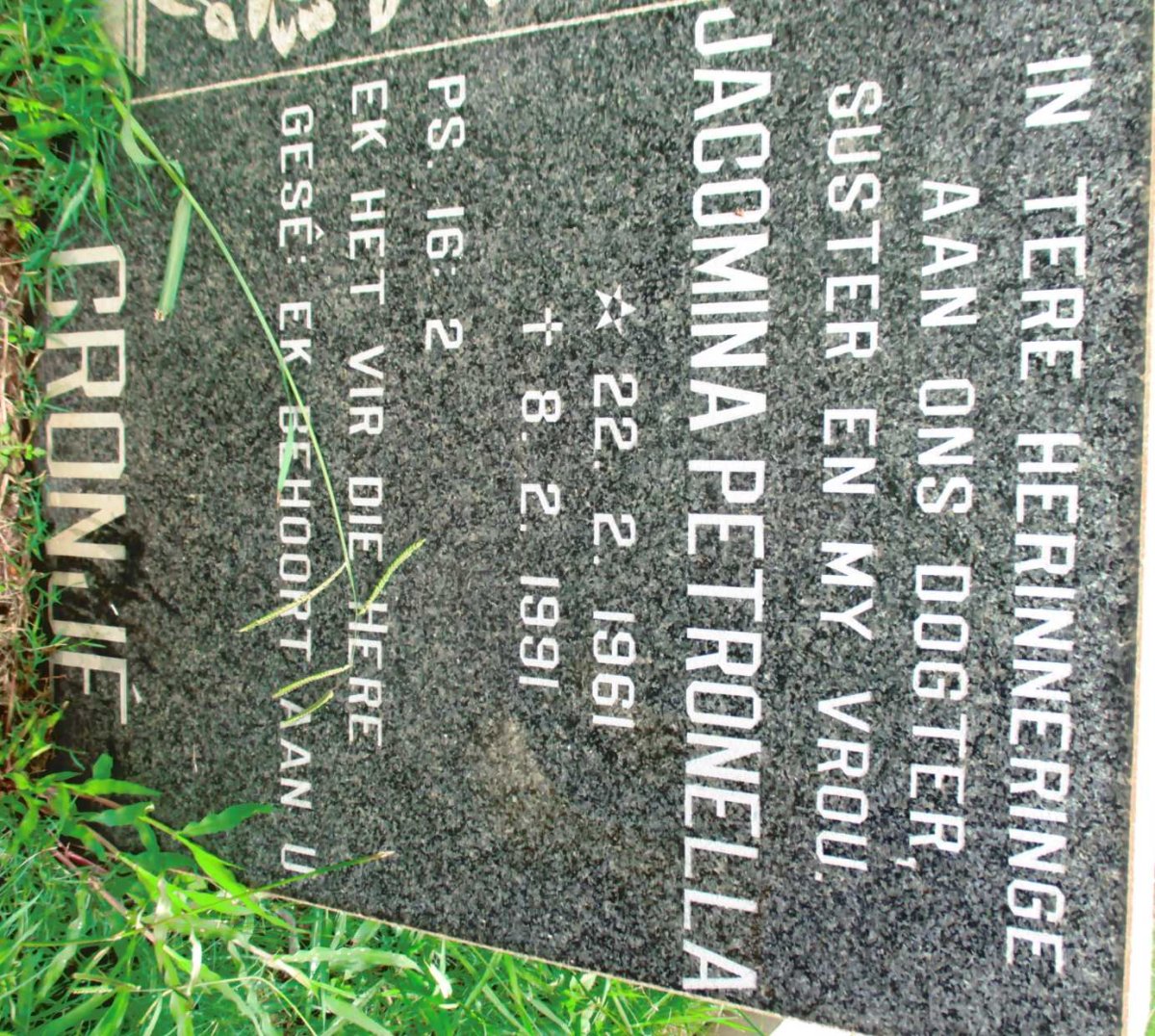 CRONJE Jacomina Petronella 1961-1991