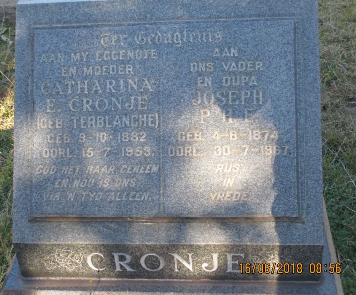 CRONJE Joseph P.H.E. 1874-1967 &amp; Catharina E. TERBLANCHE 1882-1953
