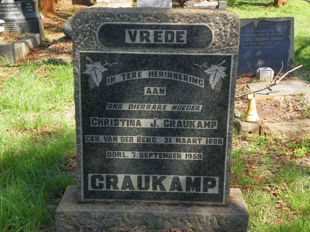 CRAUKAMP Christina J. nee VAN DER BERG 1886-1959