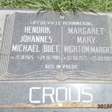 CROUS Hendrik Johannes Michael 1925-1985 &amp; Margaret Mary WIGHTON 1925-1997