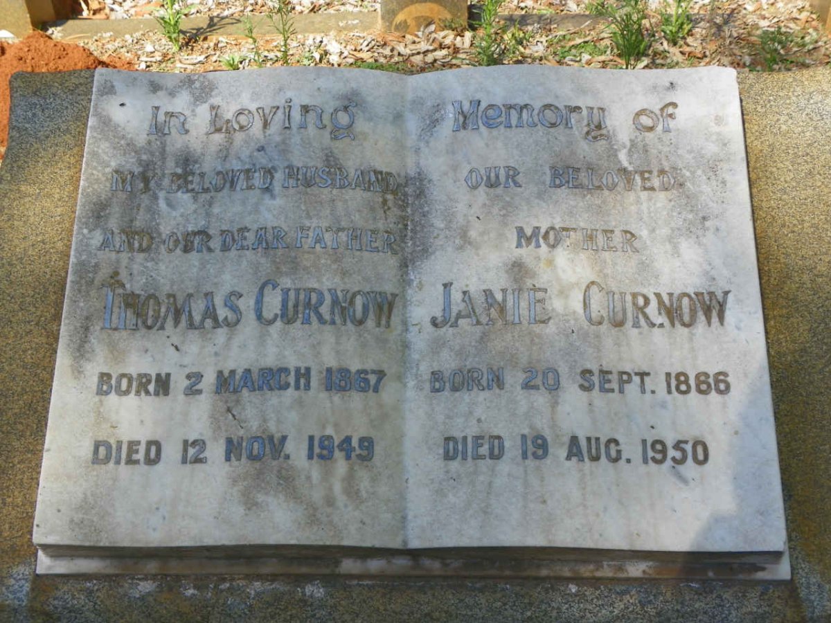 CURNOW Thomas 1867-1949 &amp; Janie 1866-1950