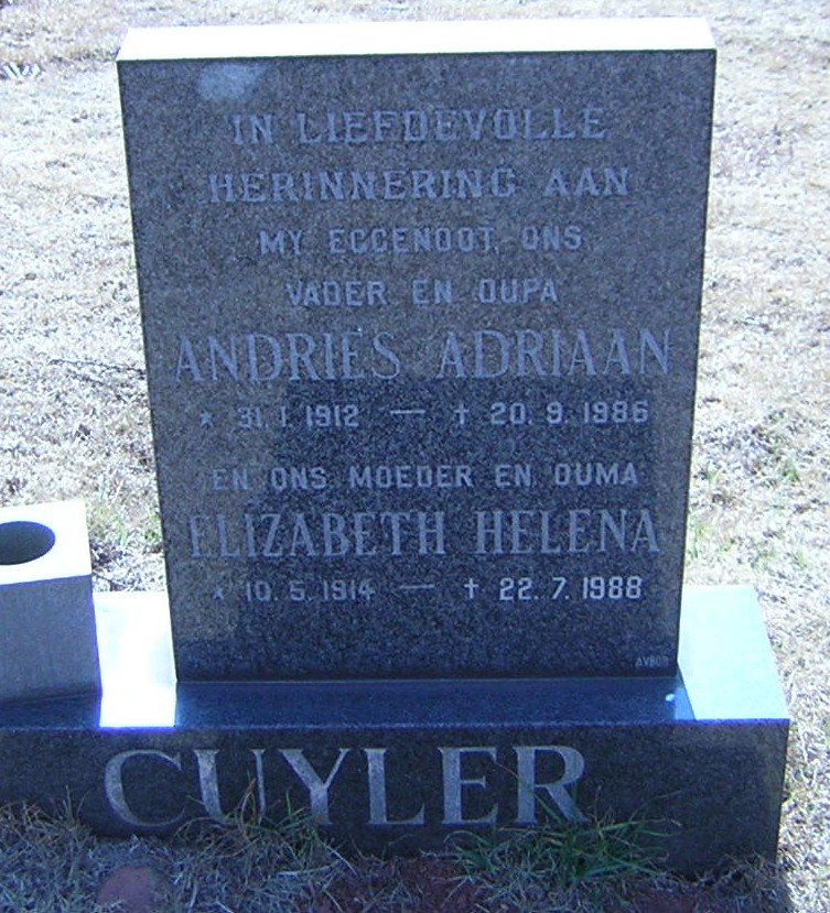 CUYLER Andries Adriaan 1912-1986 &amp; Elizabeth Helena 1914-1988