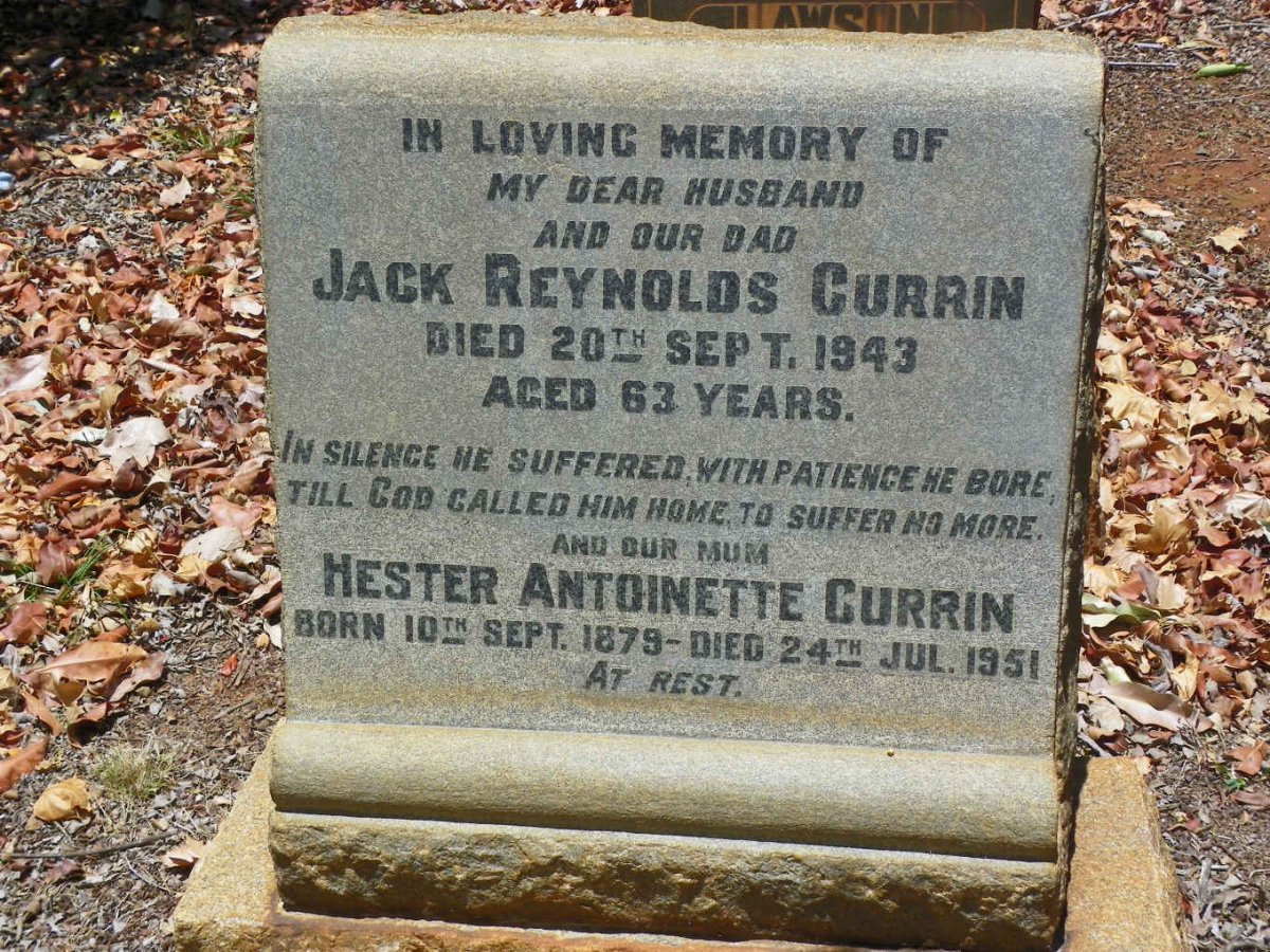 CURRIN Jack Reynolds -1943 &amp; Hester Antionette 1879-1951 :: INGLE Howard Brian 1946-1997