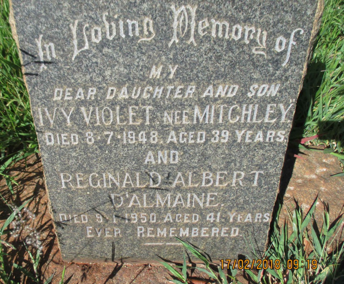 D'ALMAINE Reginald Albert -1950 &amp; Ivy Violet MITCHLEY -1948