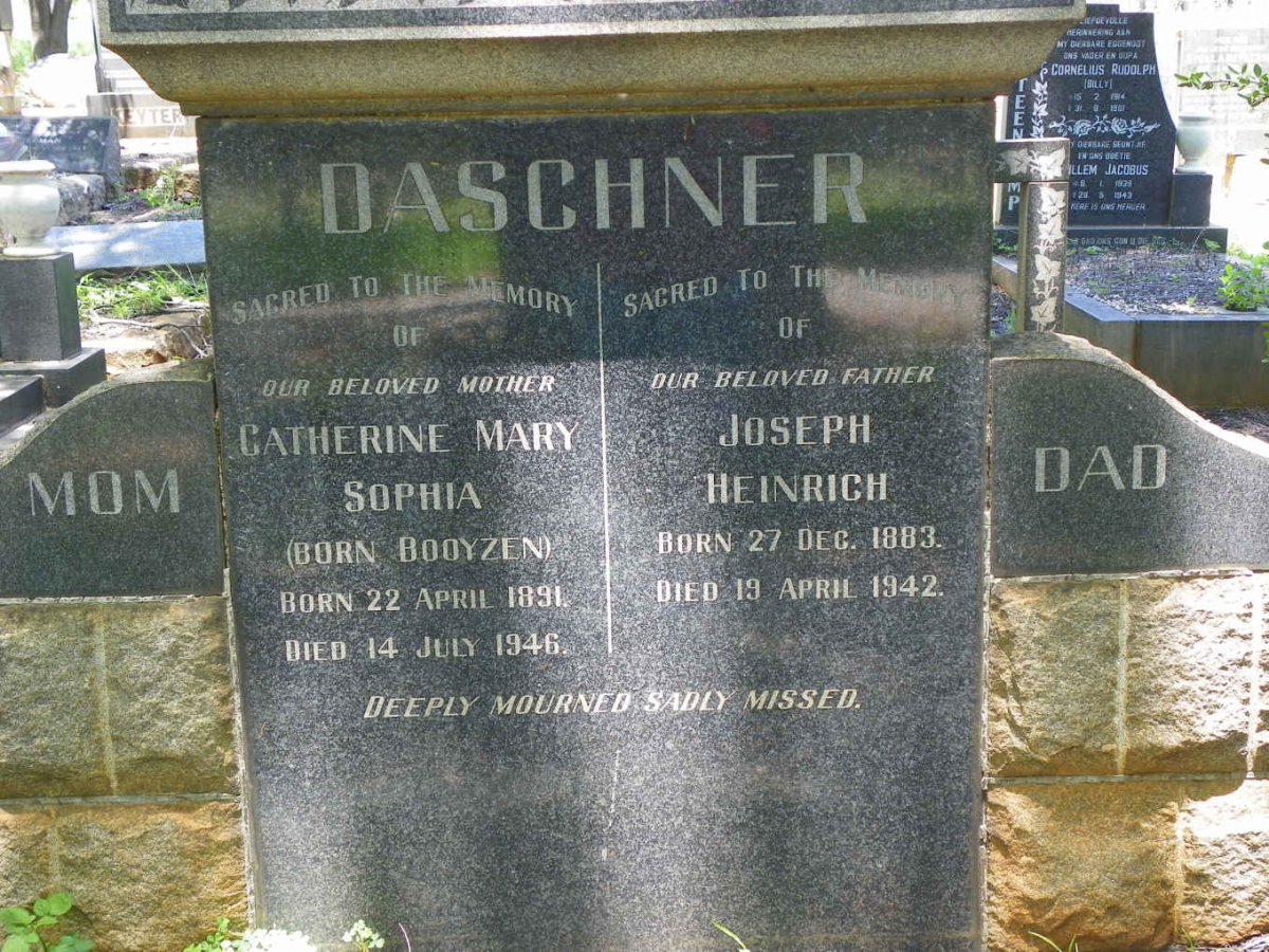 DASCHNER Joseph Heinrich 1883-1942 &amp; Catherine Mary Sophia BOOYZEN 1891-1946