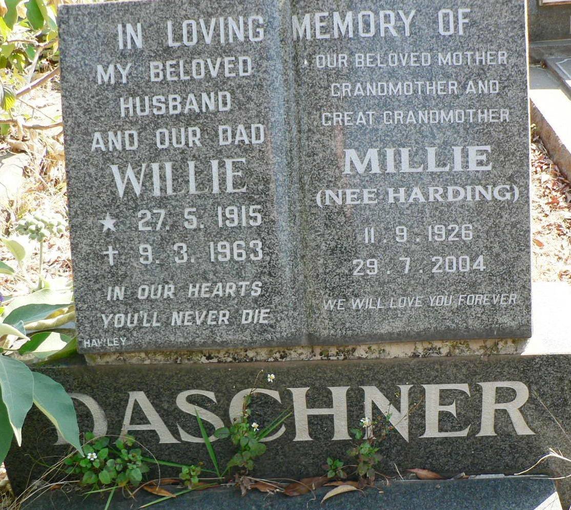 DASCHNER Willie 1915-1963 &amp; Millie HARDING 1926-2004