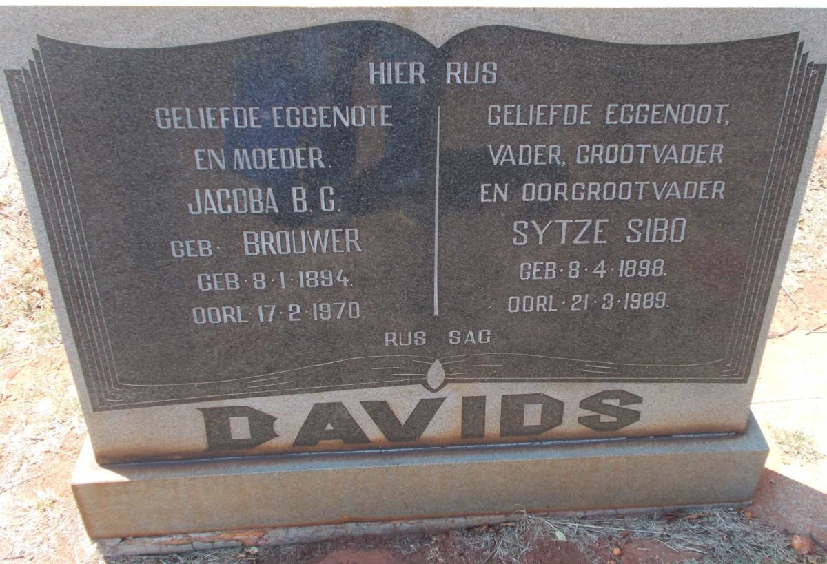 DAVIDS Sytze Sibo 1898-1989 &amp; Jacoba B.C. BROUWER 1894-1970