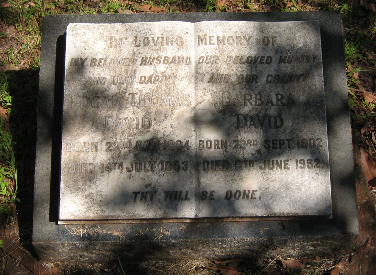 DAVID Edgar Thomas 1894-1953 &amp; Barbara 1902-1962