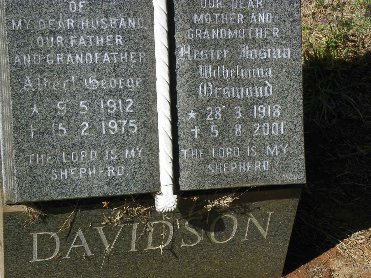 DAVIDSON Albert George 1912-1975 &amp; Hester Josina Wilhelmina ORSMOND 1918-2001