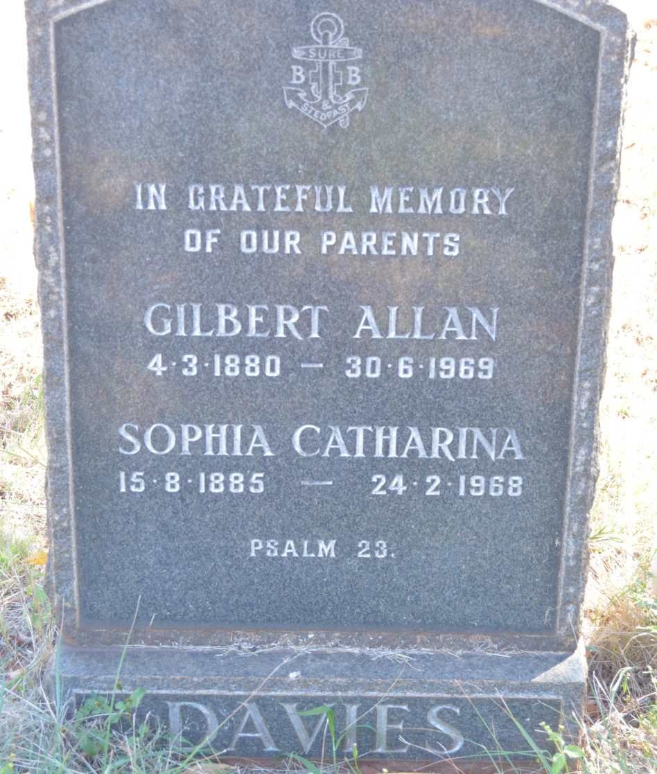 DAVIES Gilbert Allan 1880-1969 &amp; Sophia Catharina 1885-1968