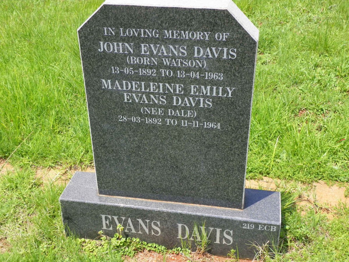 DAVIS John, EVANS nee WATSON 1892-1963 :: EVANS-DAVIS Madeleine Emily nee DALE 1892-1964