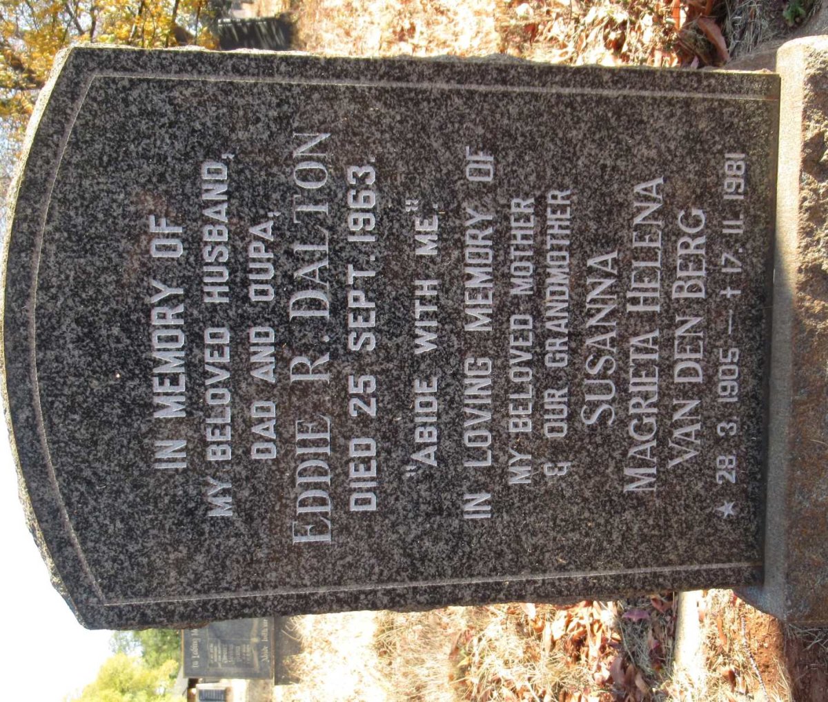 DALTON Eddie R. -1963 &amp; Susanna Magrieta Helena VAN DEN BERG 1905-1981