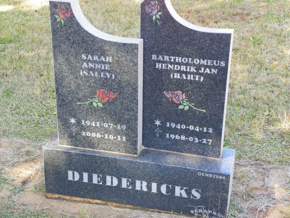 DIEDERICKS Bartholomeus Hendrik Jan 1940-1968 &amp; Sarah Annie 1941-2006