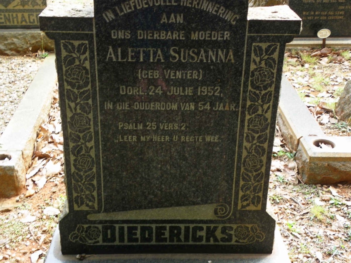 DIEDERICKS Aletta Susanna nee VENTER -1952